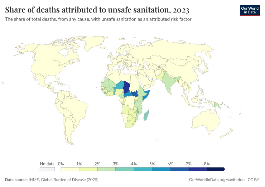 A thumbnail of the "Share of deaths attributed to unsafe sanitation" chart